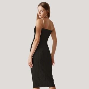 RIOHAS Black ripple textured cami dress with pearl straps | Party | X-Large